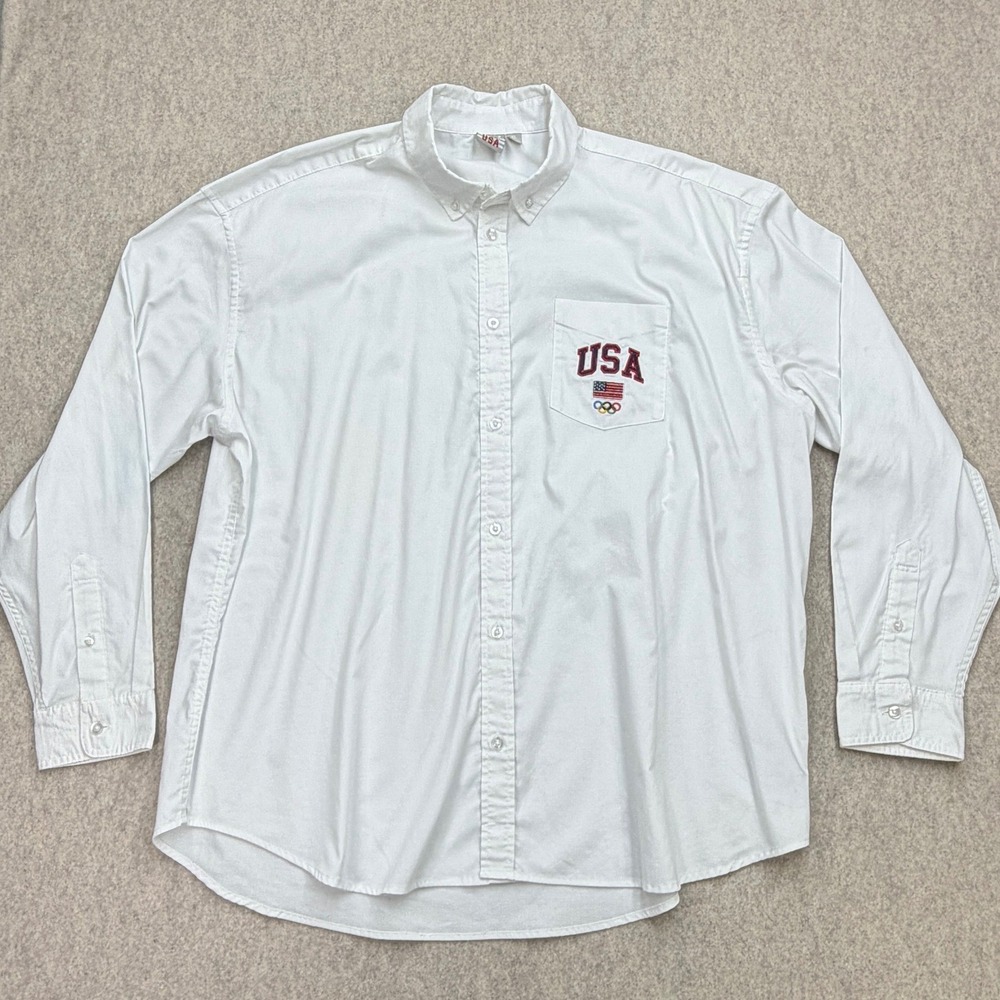 Team USA Shirt Men XL White Button Down Olympic Americana Sporty Preppy Gorpcore